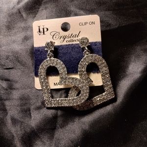Heart Shaped Rhinestone Clip on Earrings